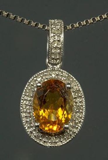 14k White Gold Diamond & Oval Citrine Pendant