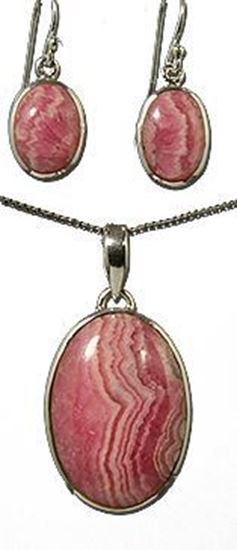 Pink Rhodochrosite Silver Pendant & Earrings