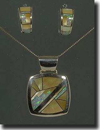 Native Made Gold Lip Shell & Created Opal Silver Pendant & Earrings